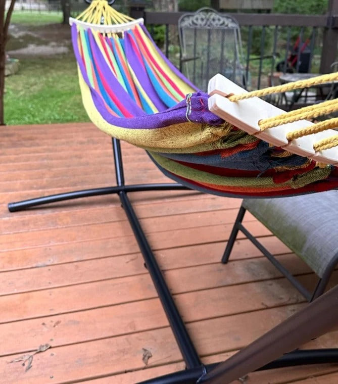 RelaxMax™ – Kit de 8 Hamaca Tela algodón Premium Tropical con Soporte de Acero y Ultra Confort