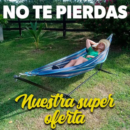 RelaxMax™ – Kit de 8 Hamaca Tela algodón Premium Tropical con Soporte de Acero y Ultra Confort