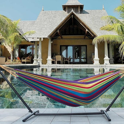 RelaxMax™ – Kit de 8 Hamaca Tela algodón Premium Tropical con Soporte de Acero y Ultra Confort